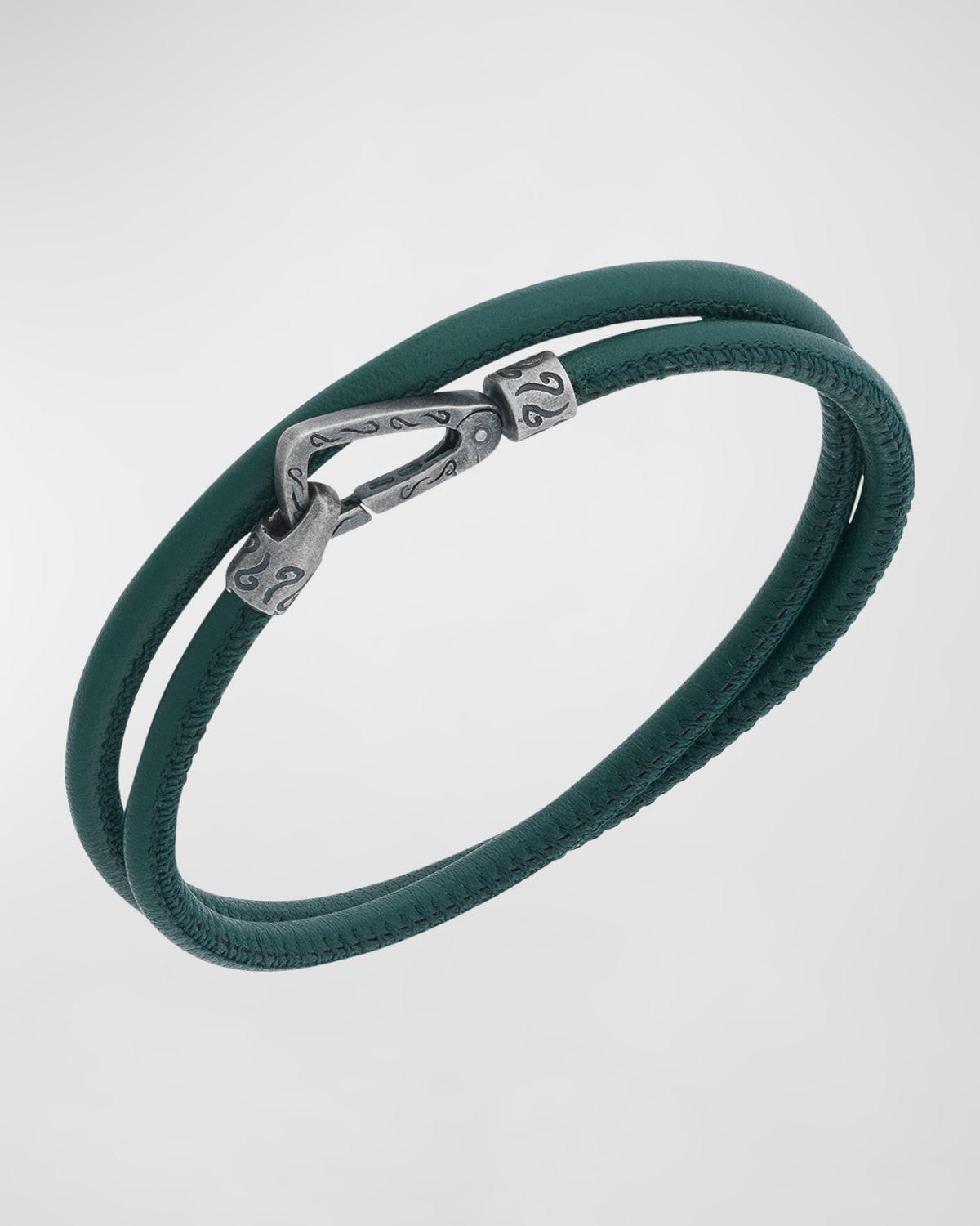 Mens Lash Double Wrap Smooth Leather Bracelet, Silver Product Image