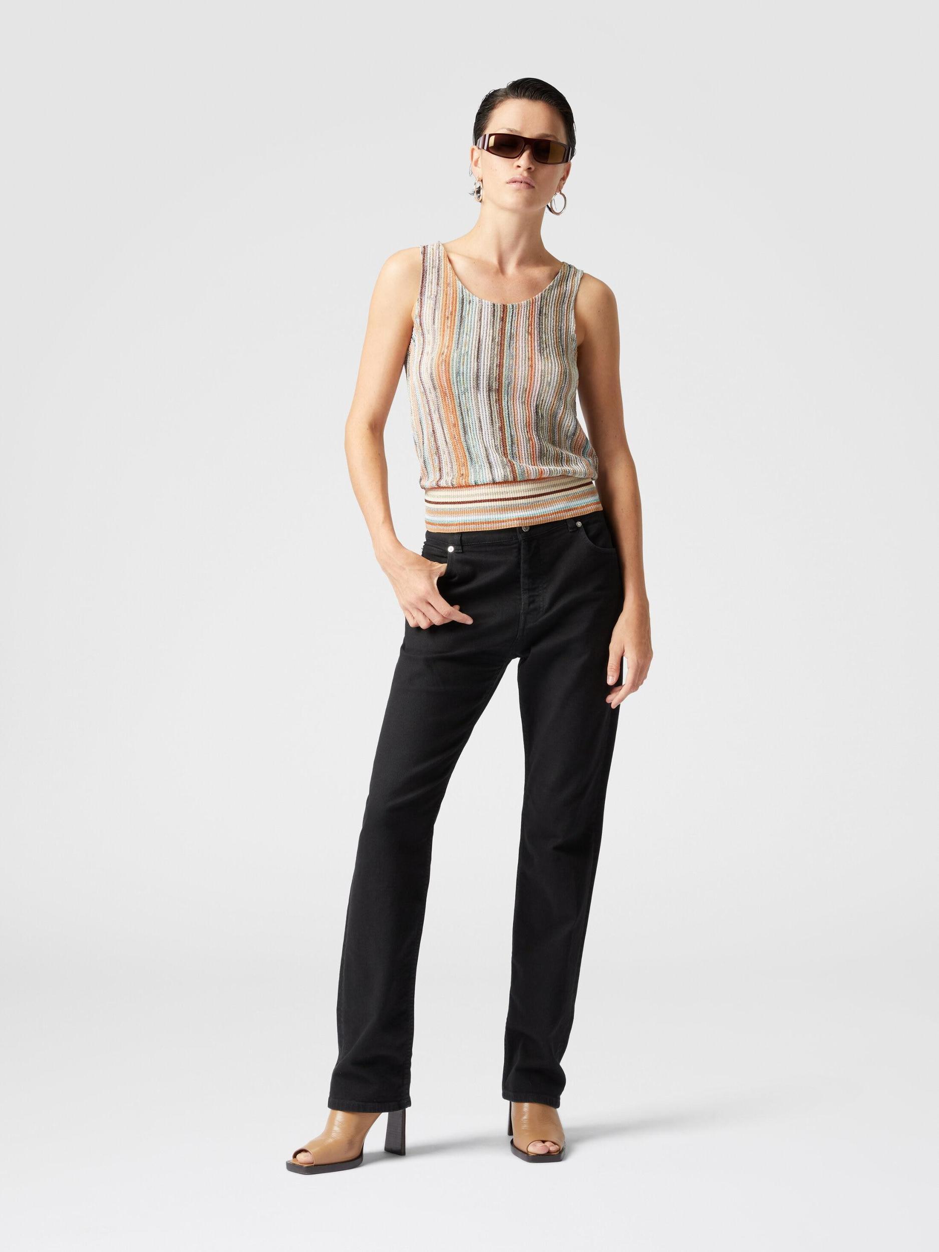 Striped lamé slub viscose sleeveless top Product Image