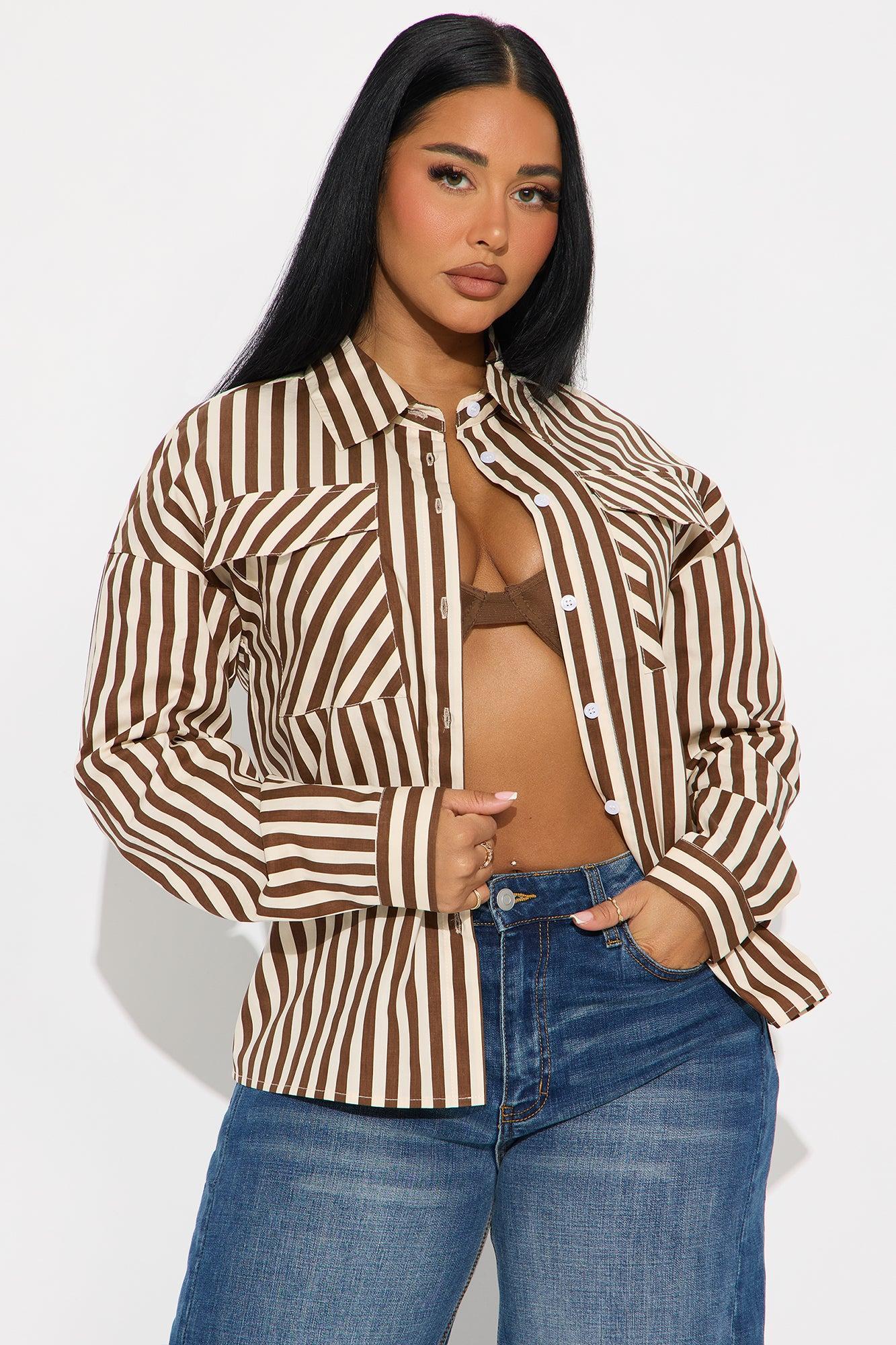 Between The Stripes Poplin Shirt - Brown/combo Product Image