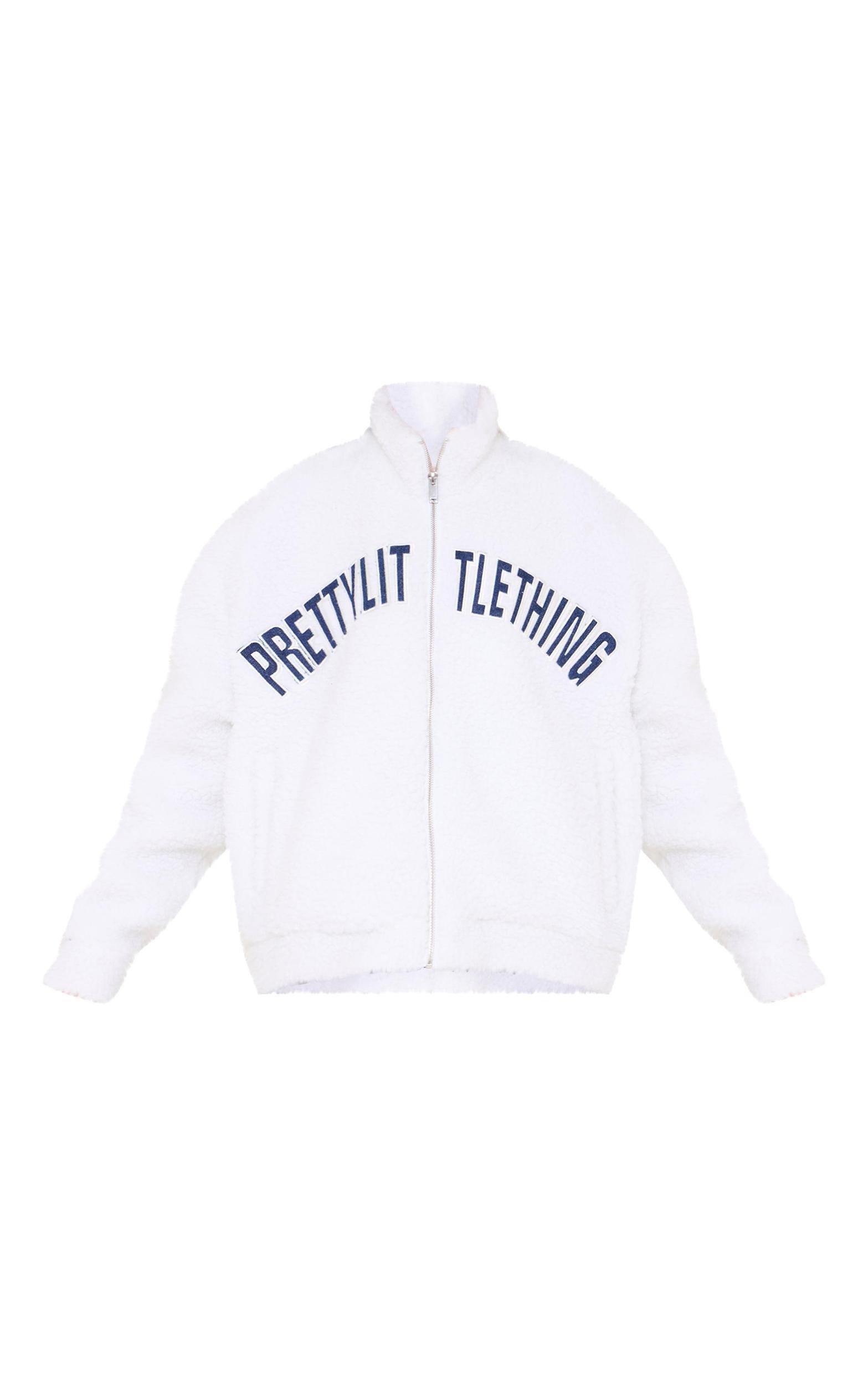 PRETTYLITTLETHING Cream Graphic Zip Up Fleece Jacket Product Image