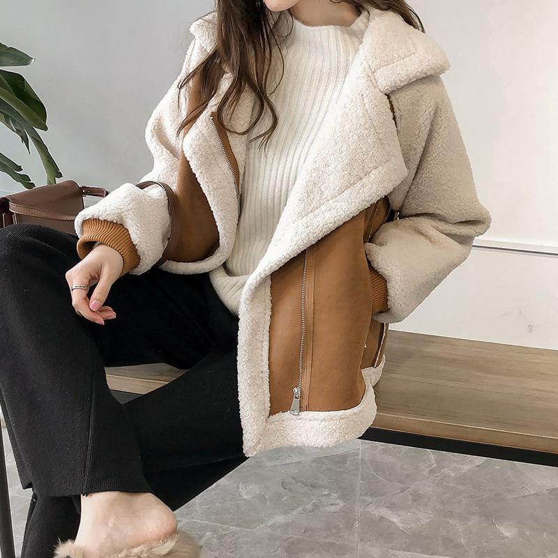 Faux Shearling Zip Aviator Jacket Product Image