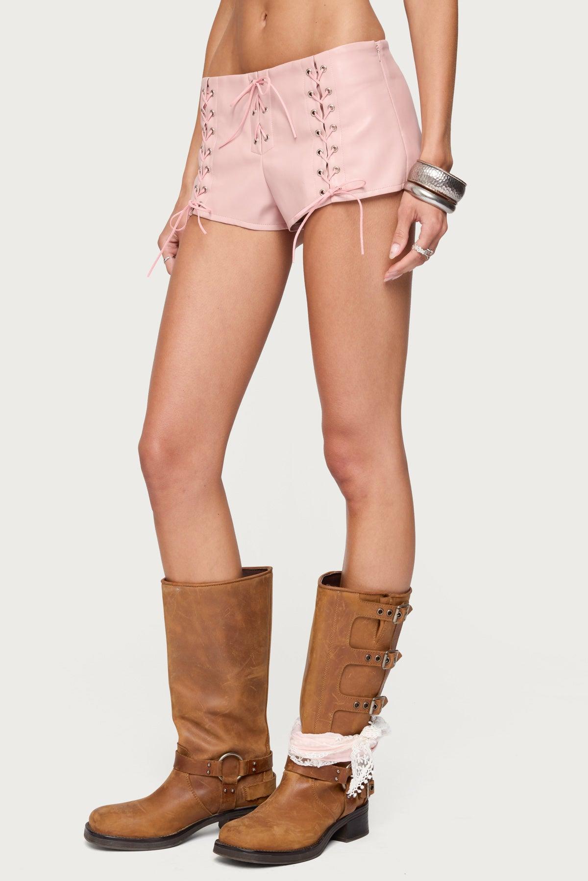 Elisha Lace Up Faux Leather Shorts Product Image