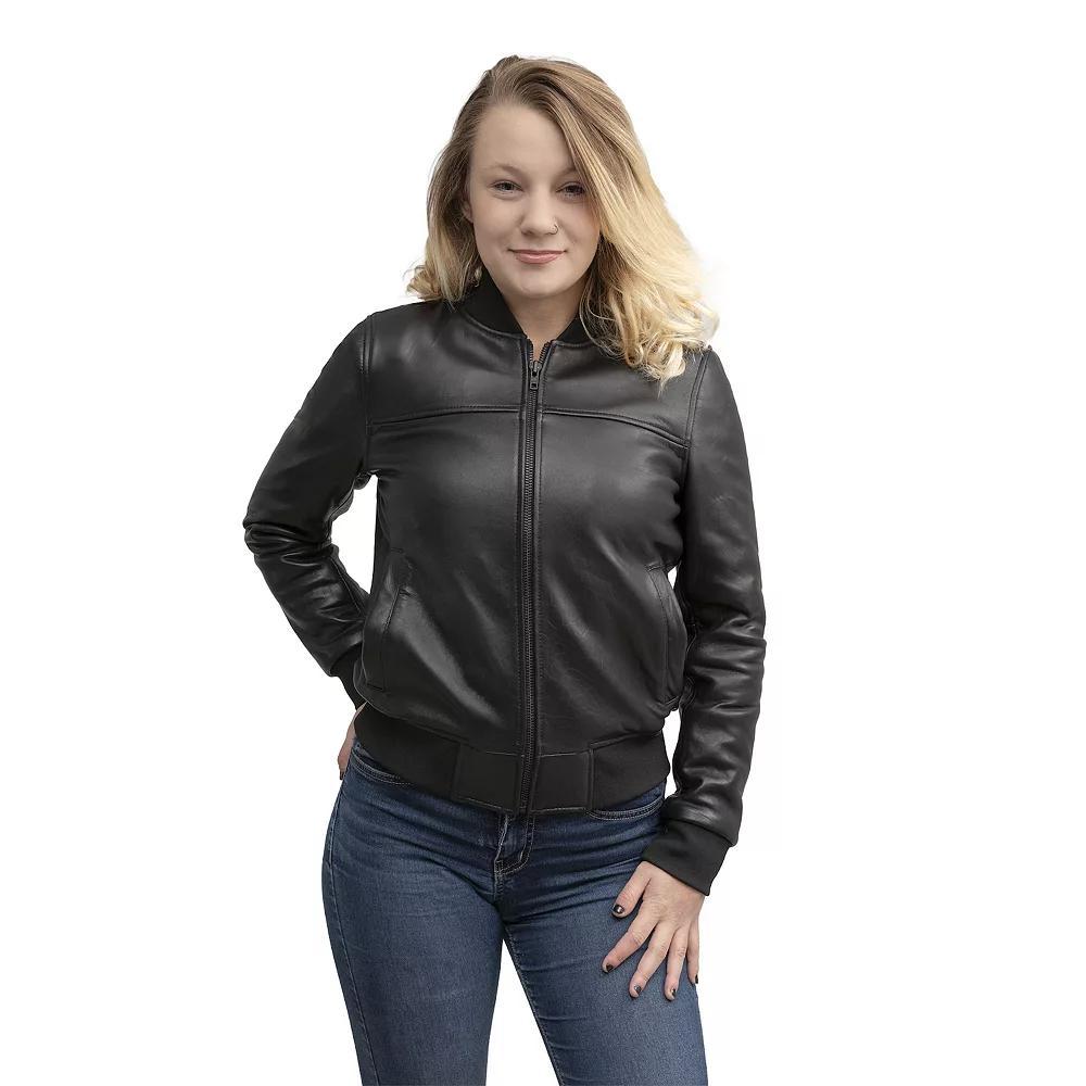 Women's Whet Blu Dani Leather Bomber Jacket, Size: XXL, Black Product Image