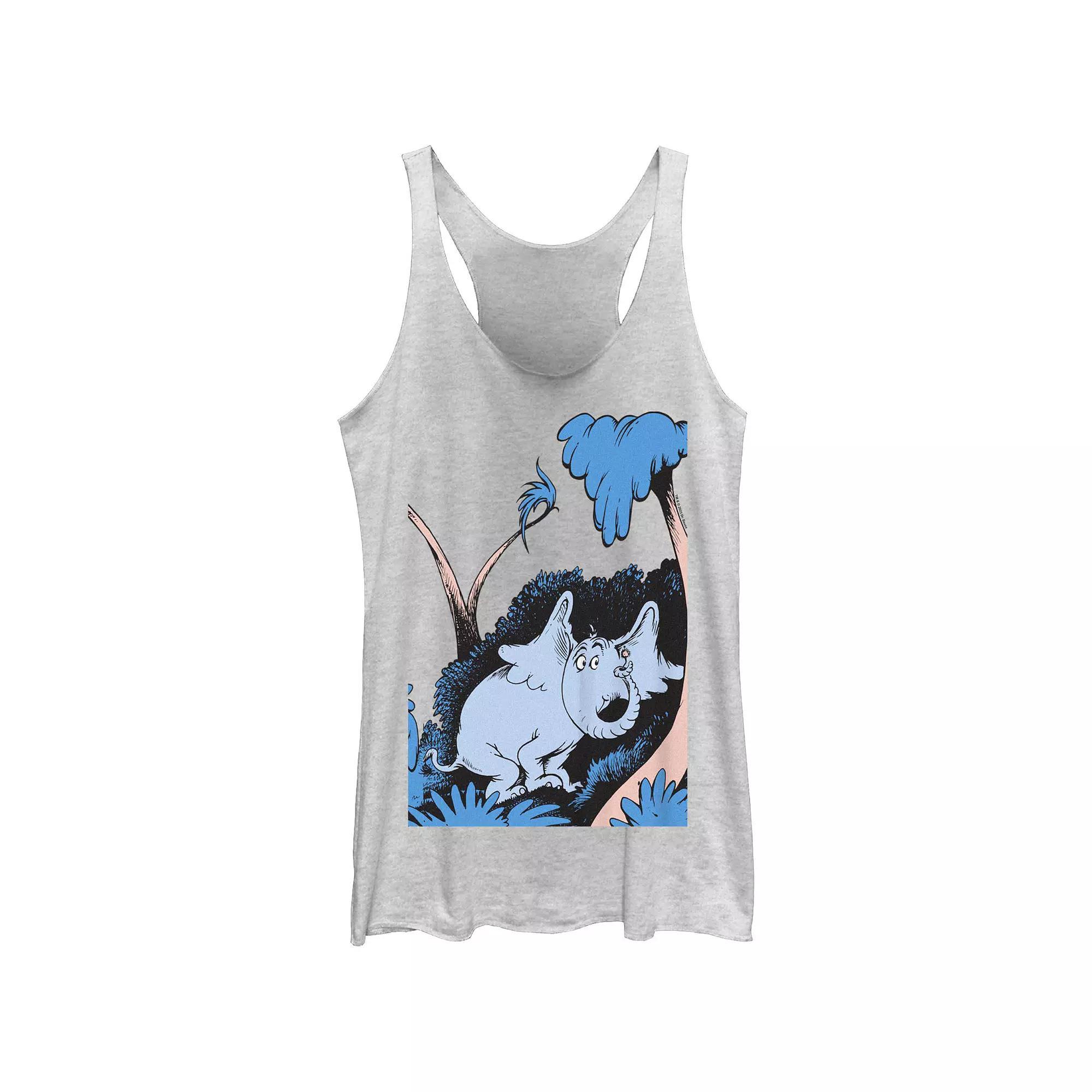Juniors' Dr. Seuss Horton Hears A Who! Scene Racerback Tank Top, Girl's, Size: Medium, White Grey Product Image