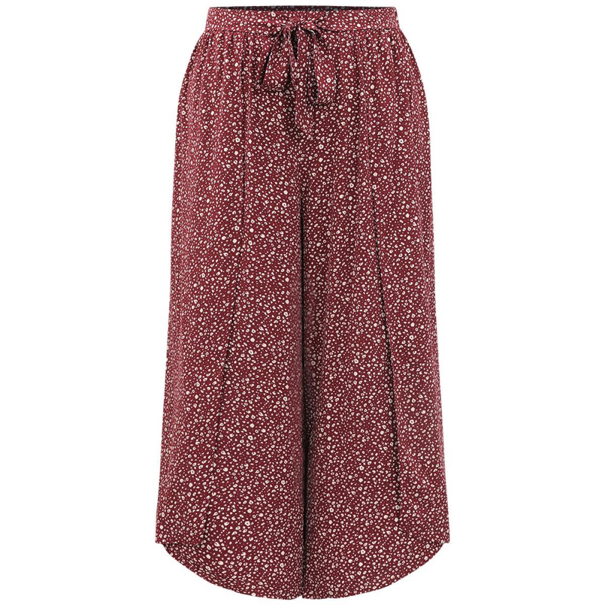 Plus Size Leopard Print Ties Wrap Hem Wide Leg Pants Women Burgundy Vacation Wide Leg High Rise Dailywear Pants BloomChic 26/4X Product Image