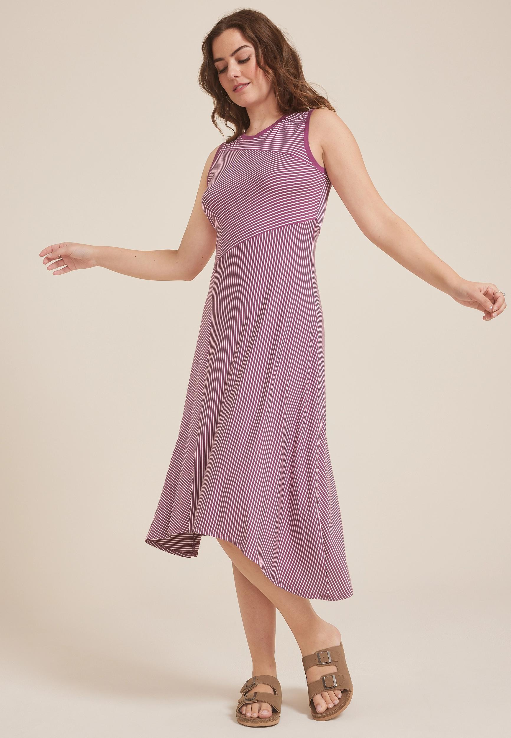 24/7 Bare Asymmetrical Striped Midi Dress Product Image