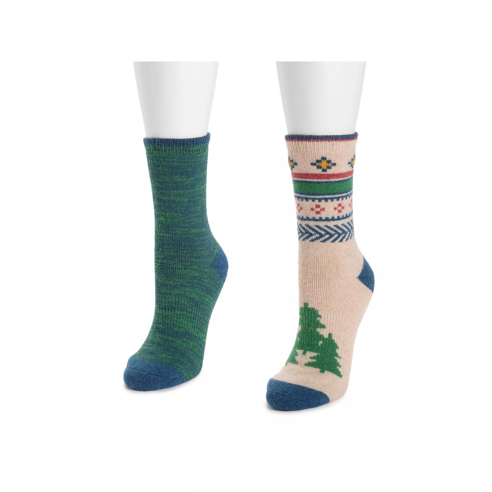 Women's 2-pk. MUK LUKS Ribbed Wool Boot Socks, Ecru Green Product Image