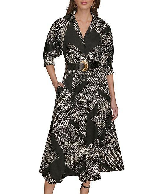 Donna Karan Cotton Sateen Button Front Midi Dress Product Image