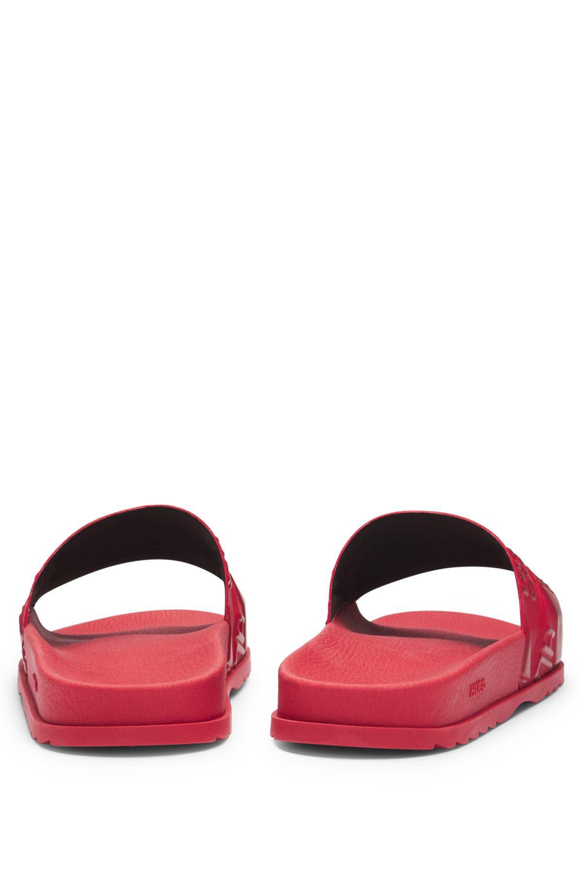 HUGO - Italian-made slides with mixed logos - Red Product Image