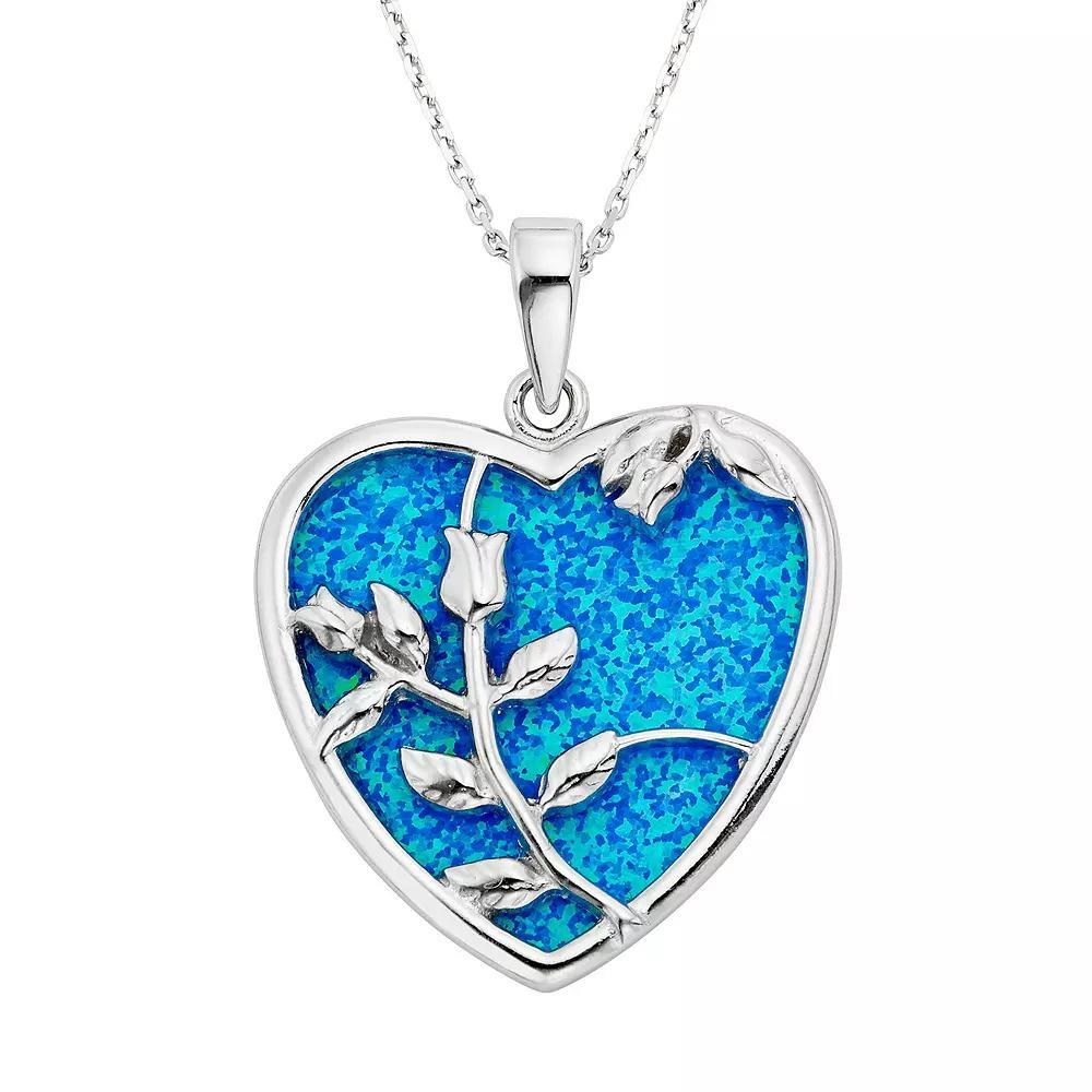 Lab-Created Blue Opal Sterling Silver Flower & Heart Pendant Necklace, Women's, Size: 18" Product Image