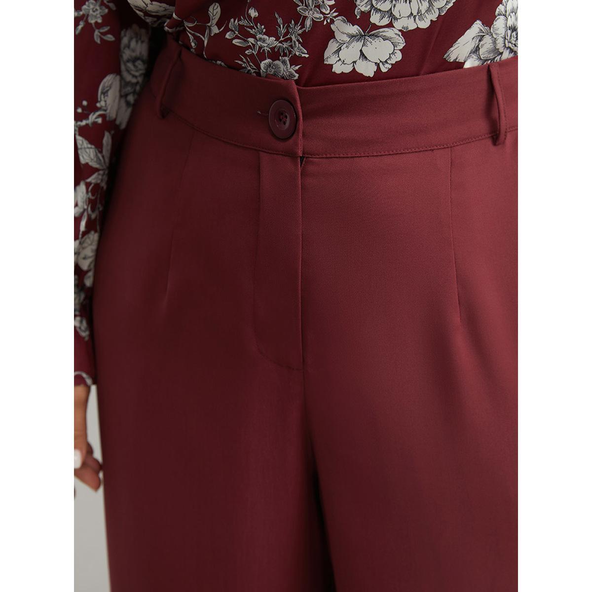 Plus Size Solid Pocket Button Up Elastic Waist Pants Women Scarlet Elegant Straight Leg High Rise Dailywear Pants BloomChic 12/L Product Image