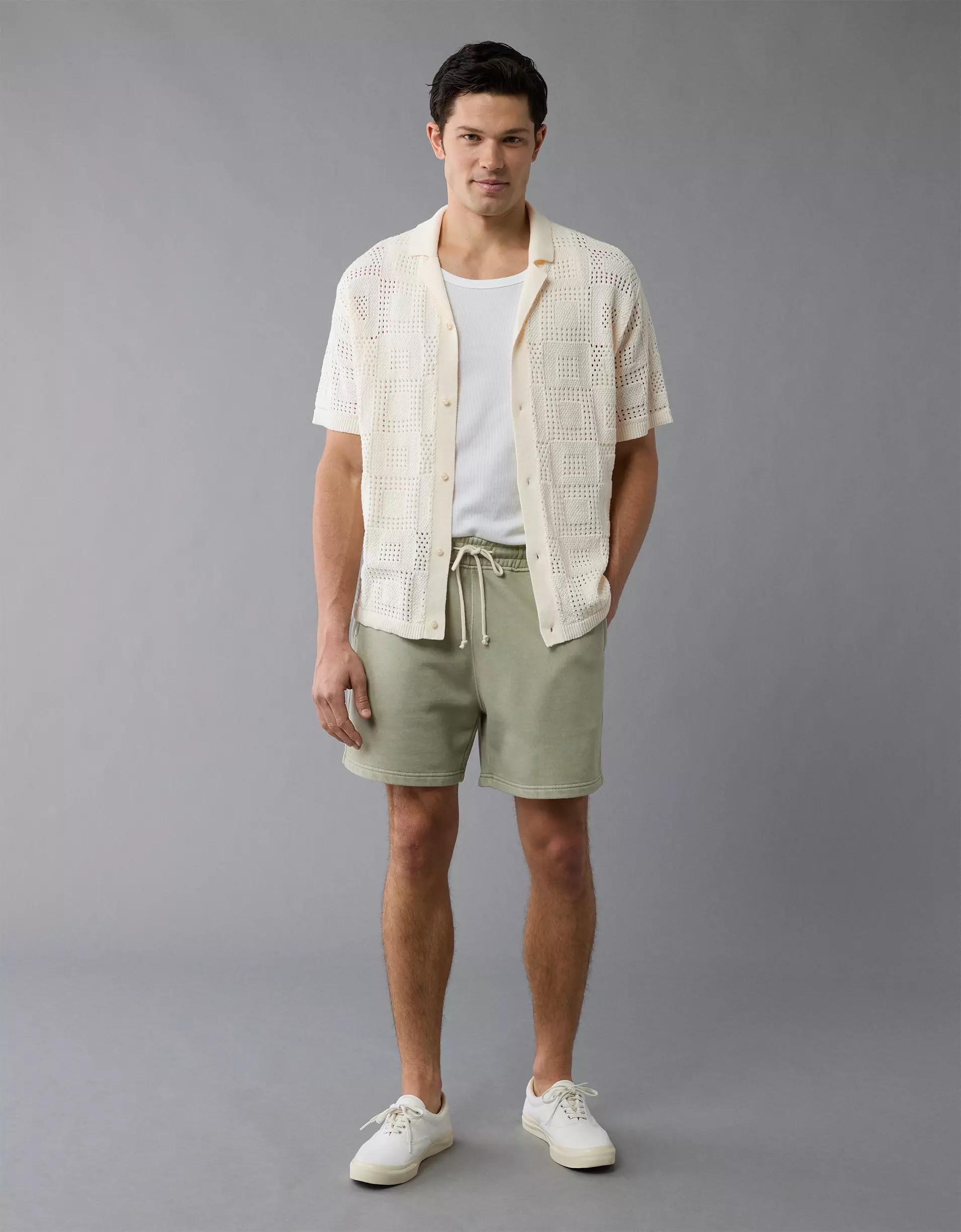 AE Weekend Textured Checkerboard Button-Up Sweater Polo Shirt Product Image