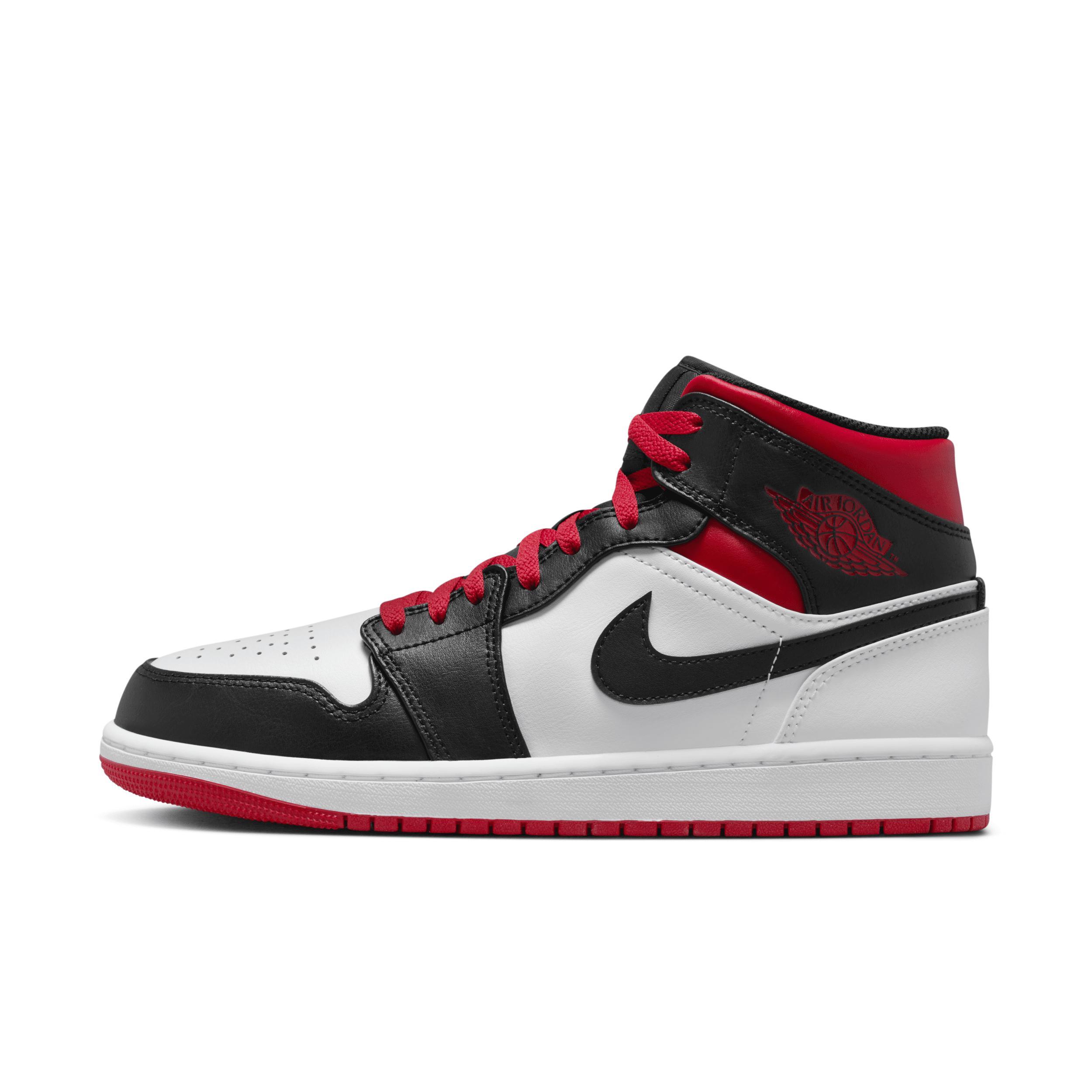 Jordan Mens AJ 1 Mid - Basketball Shoes Black/White/Red Product Image