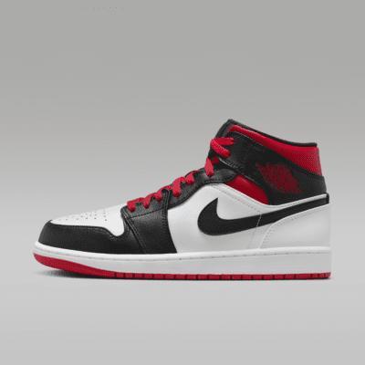Jordan Mens AJ 1 Mid - Basketball Shoes Black/White/Red Product Image