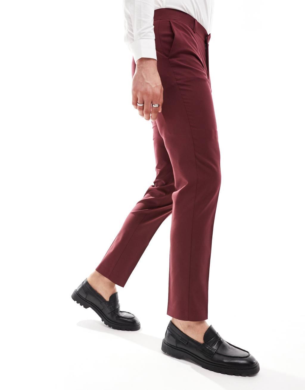 ASOS DESIGN slim suit pants in burgundy Product Image