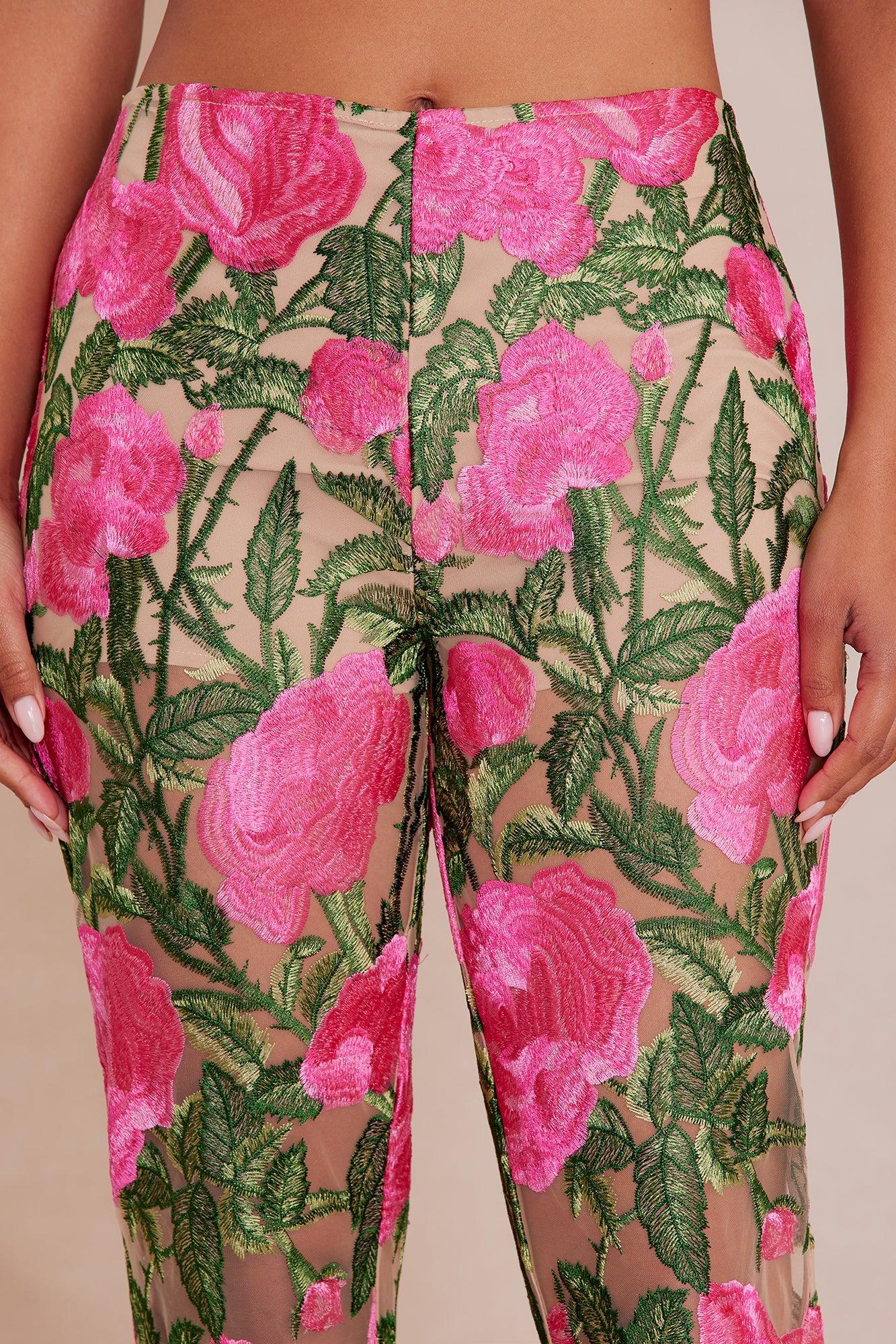 Sarah Embroidered Pant - Pink/combo Product Image