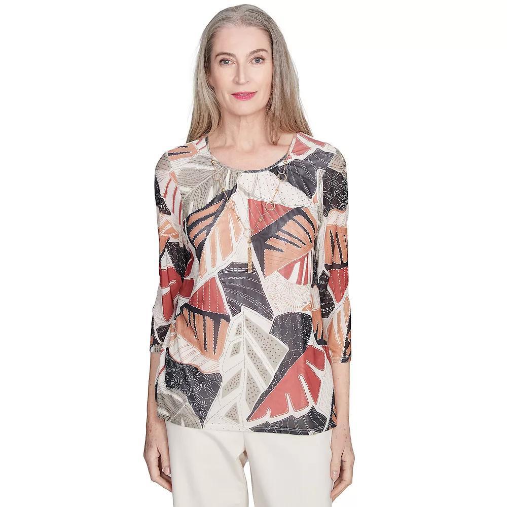 Alfred Dunner Women's Tropical Mesh Top with Necklace, Size: Small, Neutral Team Product Image