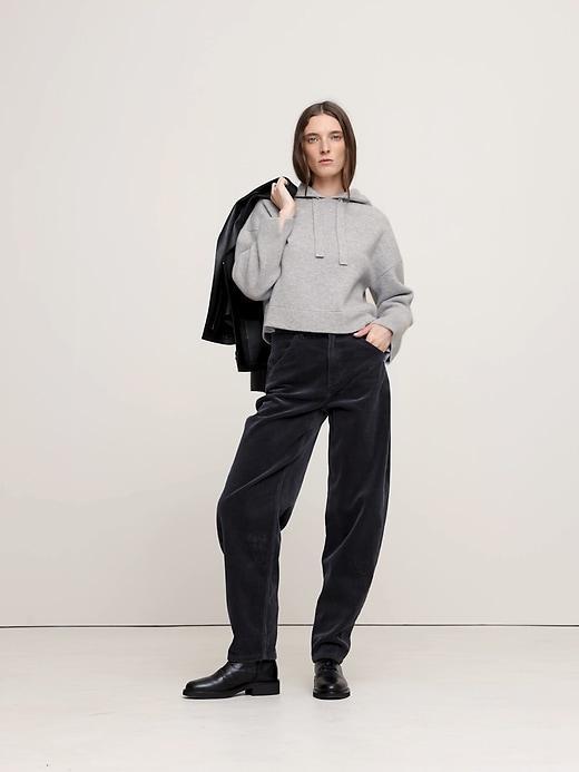 Double-Faced Cashmere Cropped Sweater Hoodie Product Image