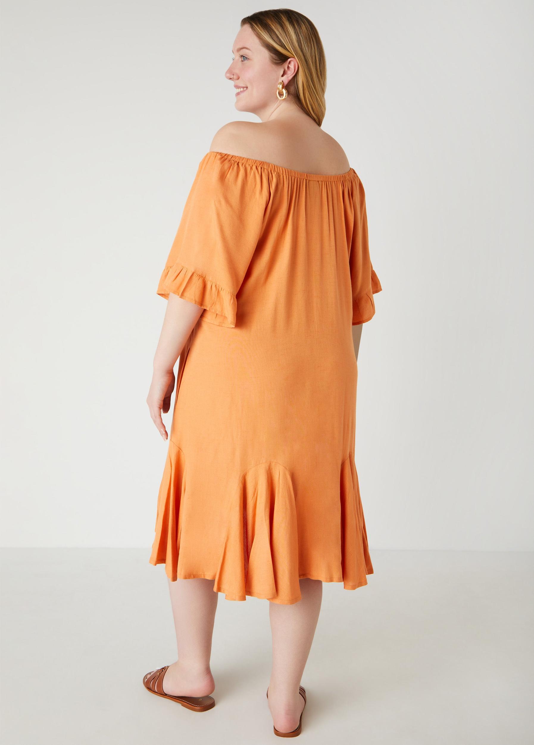 Plus Size Flounced Off The Shoulder Dress Ashley Stewart Product Image