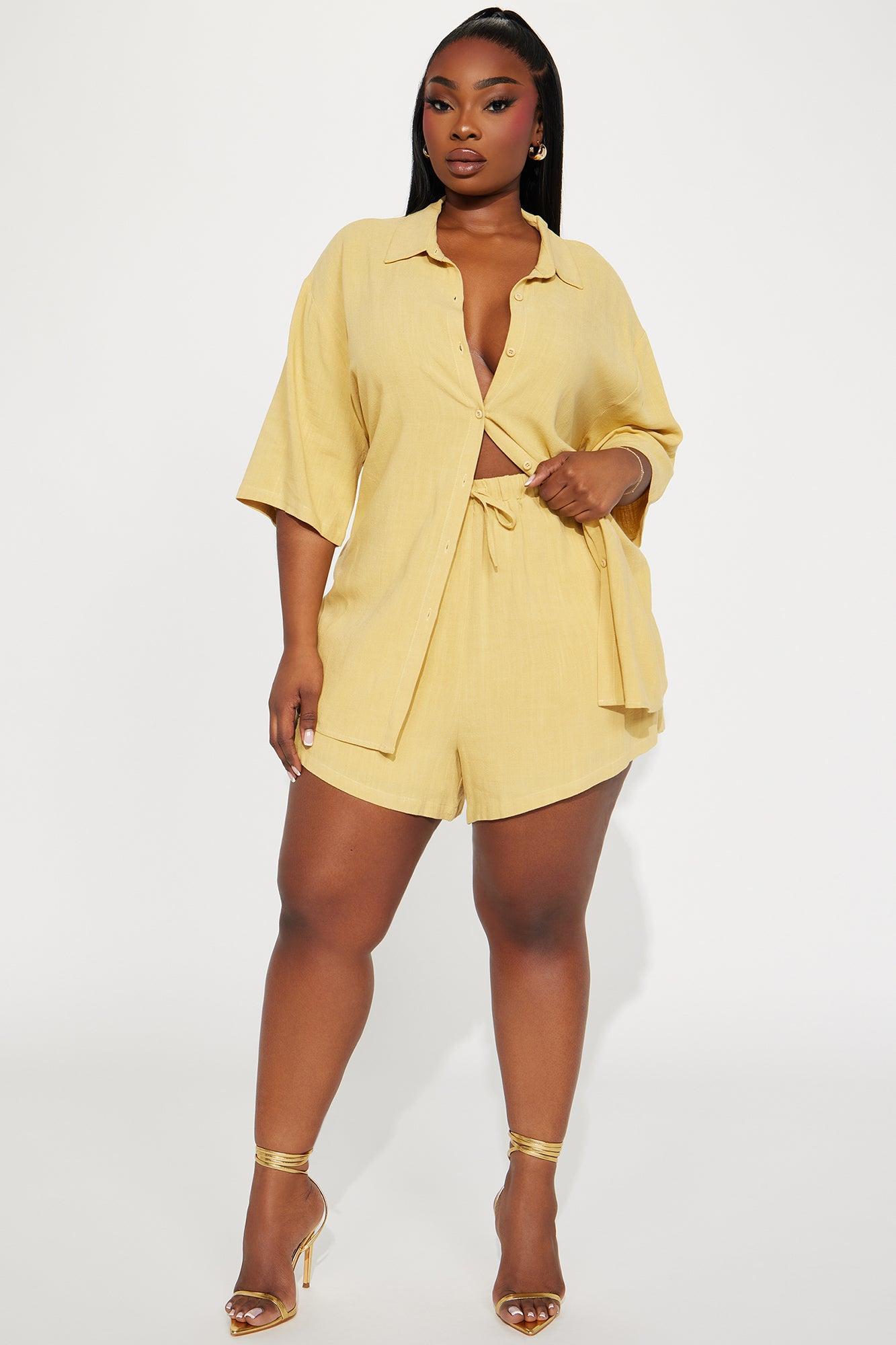 No Secrets Linen Short Set - Yellow Product Image