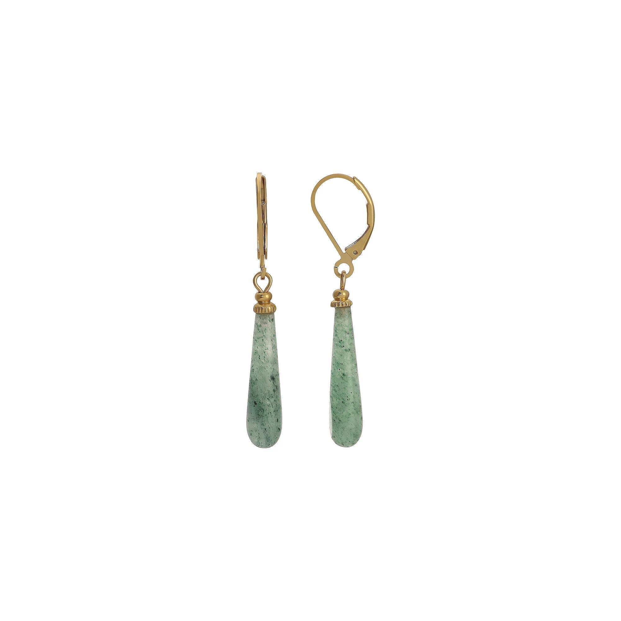 1928 Gold Tone Stone Linear Drop Earrings, Womens, Green Product Image