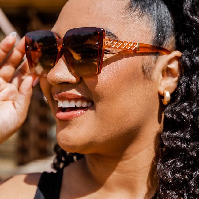 Turn Up The Sunshine Large Square Frame Brown Sunglasses FINAL SALE Product Image
