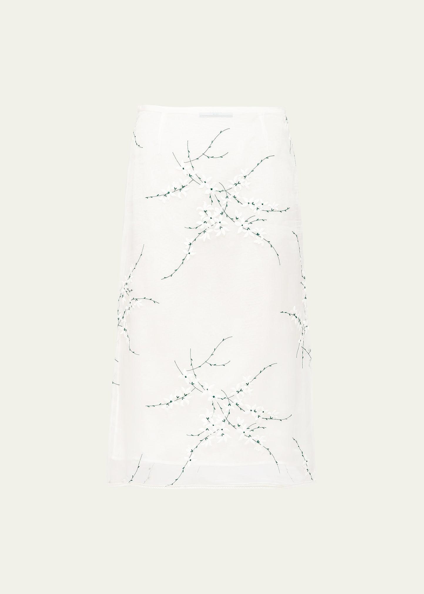 Organza Floral-Embroidered Midi Skirt Product Image
