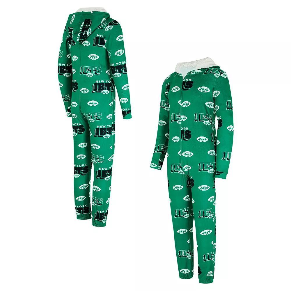 Women's Concepts Sport Kelly Green New York Jets Throwback Roadway Allover Print Microfleece Full-Zip Union Suit, Size: Small Product Image