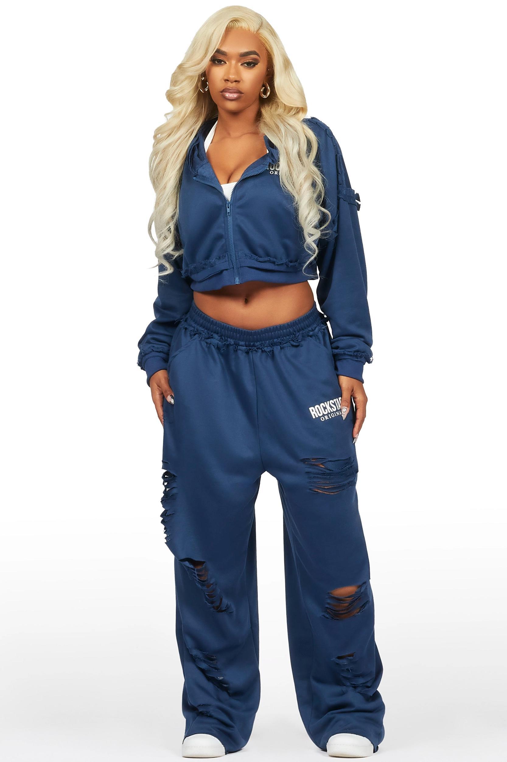 Corrina Navy French Terry Oversized Trackset Female Product Image