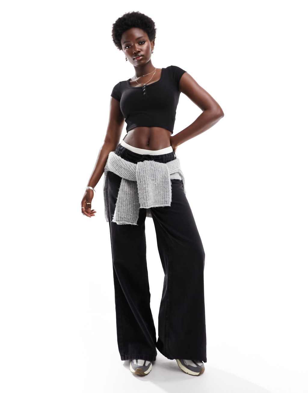 Cotton On short sleeve waffle henley crop top Product Image