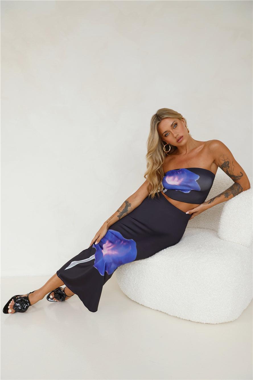 Pansies Bouquet Crop Top Black Product Image