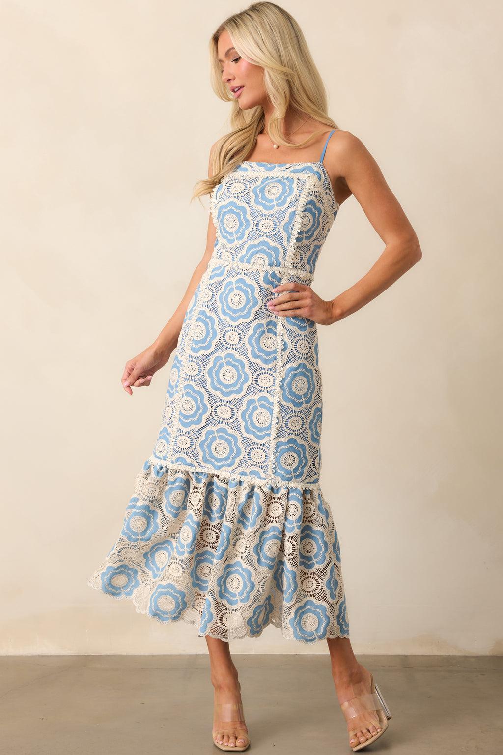 Simply Gorgeous Light Blue Embroidered Eyelet Maxi Dress Product Image