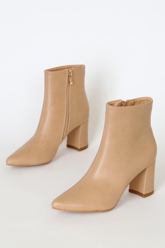 Sarai Light Nude Pointed-Toe Ankle Booties Product Image