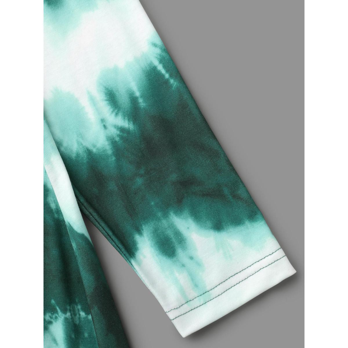 Plus Size Tie-Dye Round Neck Midi Knit Dress Teal Women Casual Non Knit Dresses Bloomchic 22-24/3X Product Image