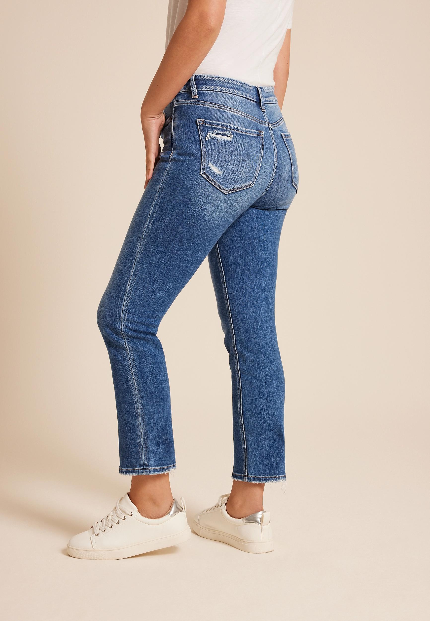 Flying Monkey Flying Monkey Womens High Rise Ripped Straight Jeans Blue Size 29 - Maurices Product Image