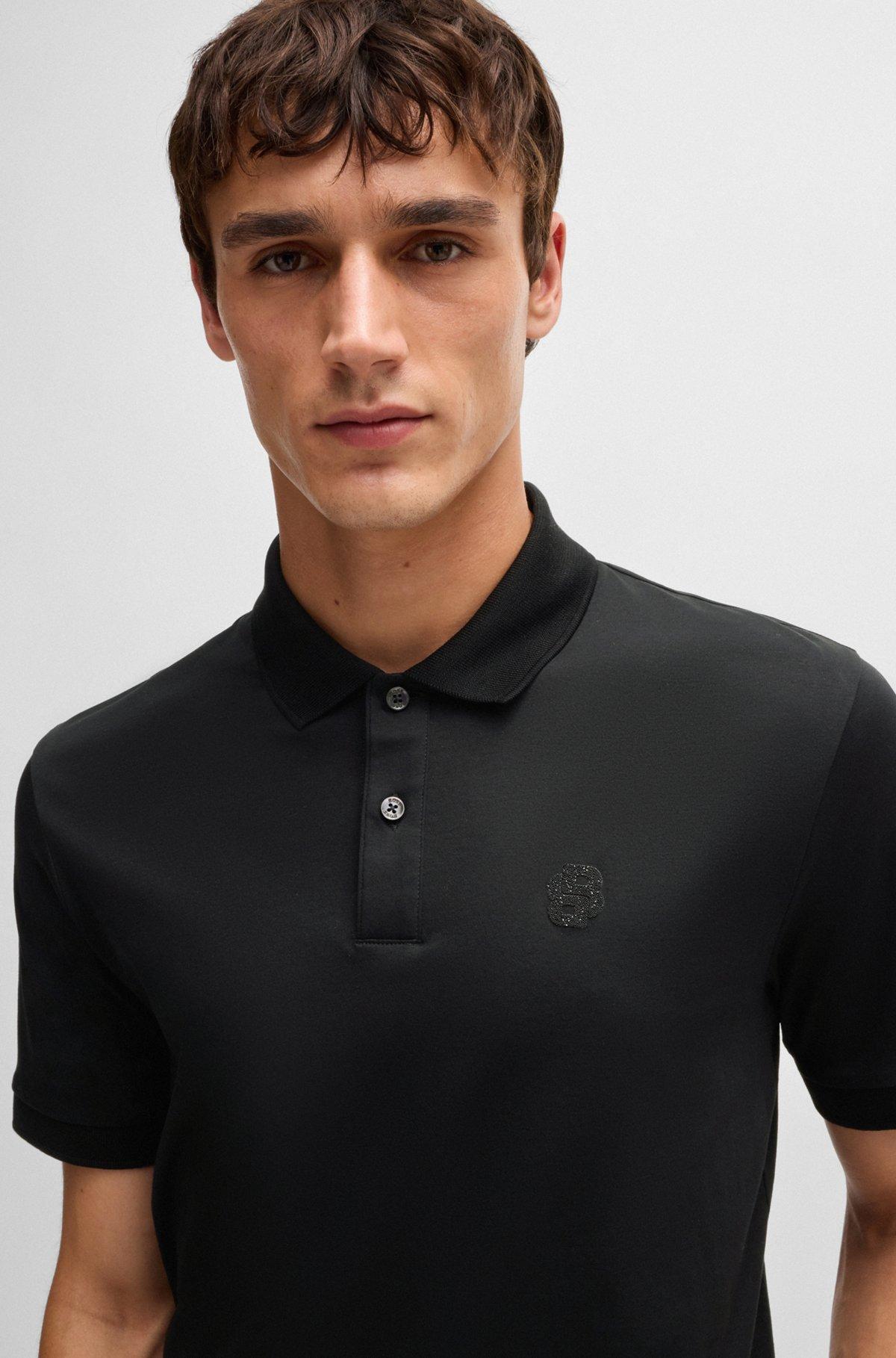 Mercerized-cotton polo shirt with Double B monogram Product Image