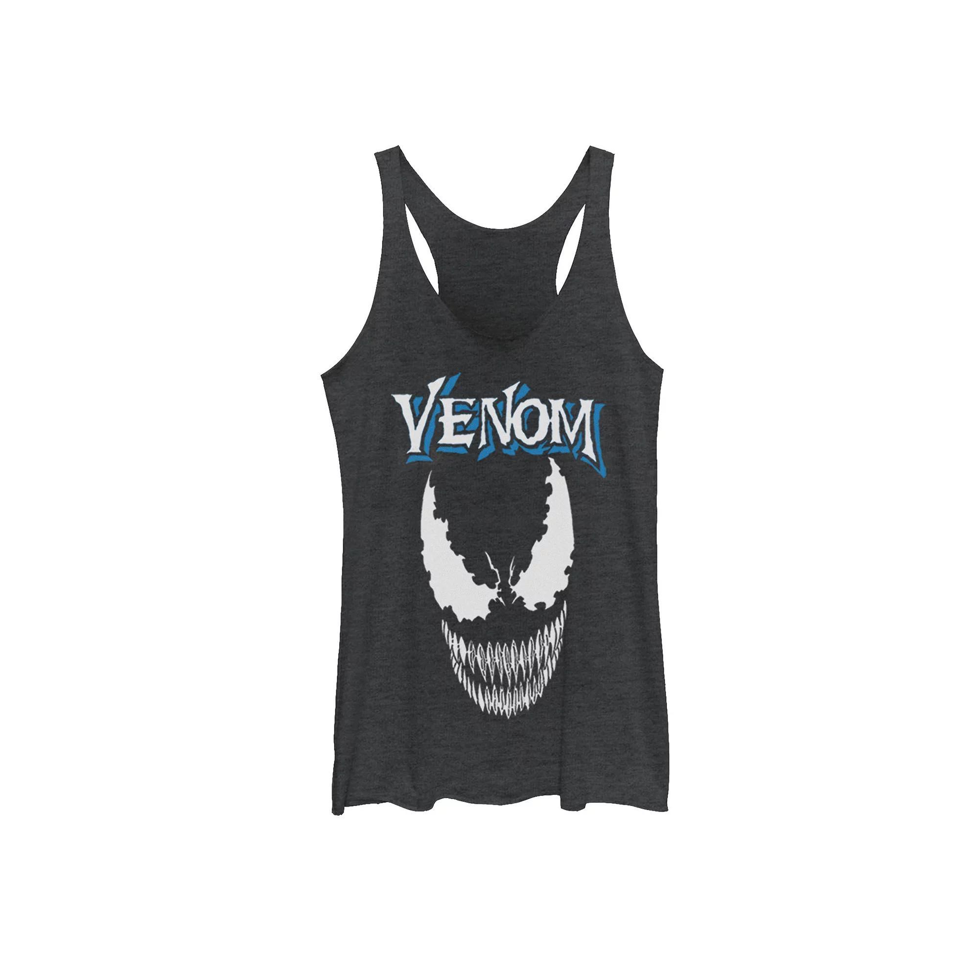 Juniors Marvel Venom Face Close Up Graphic Tank Top, Girls Black Grey Product Image