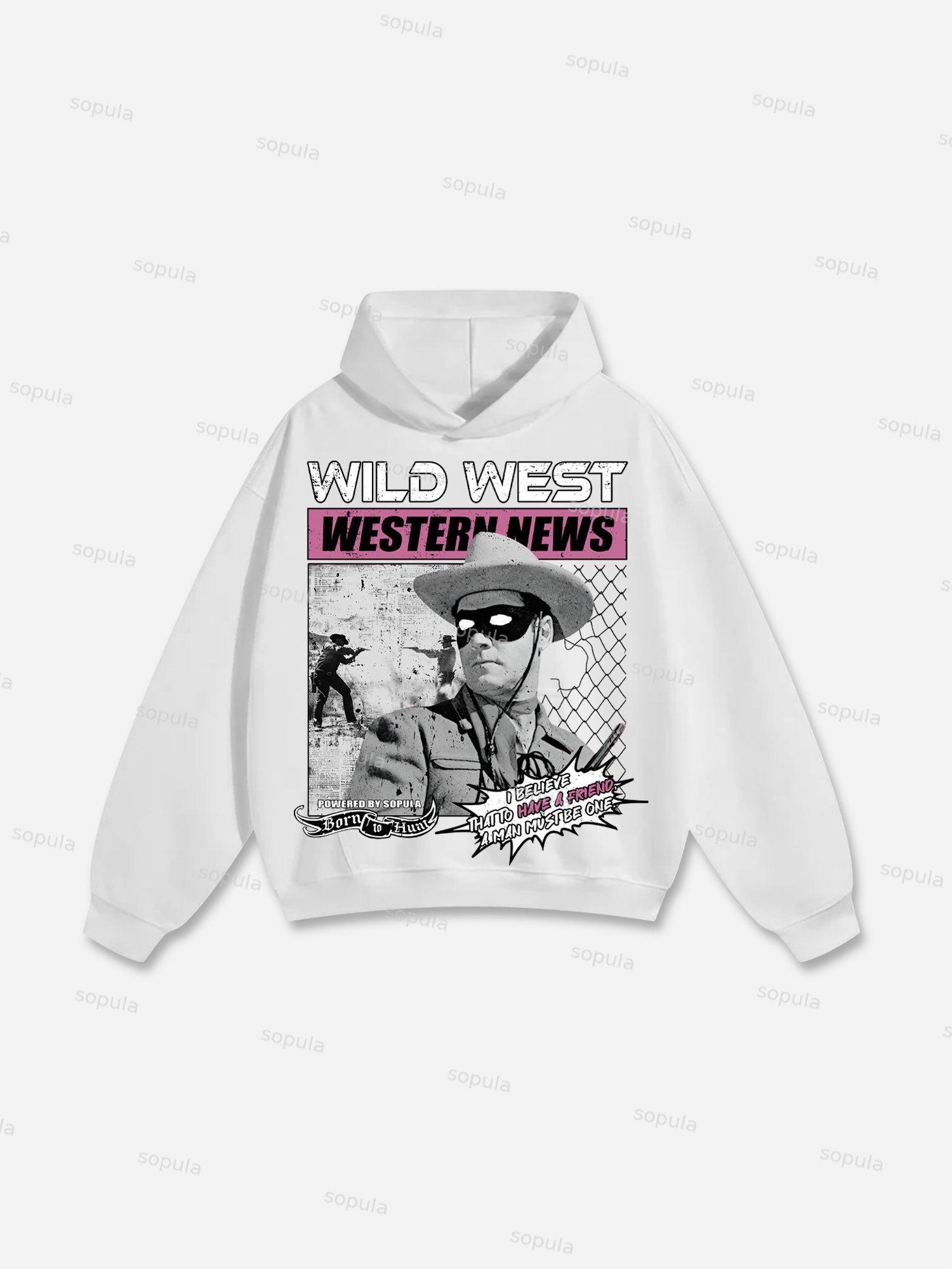 Vintage Lone Ranger Wild West Cowboy Graphic Cotton Hoodie Product Image