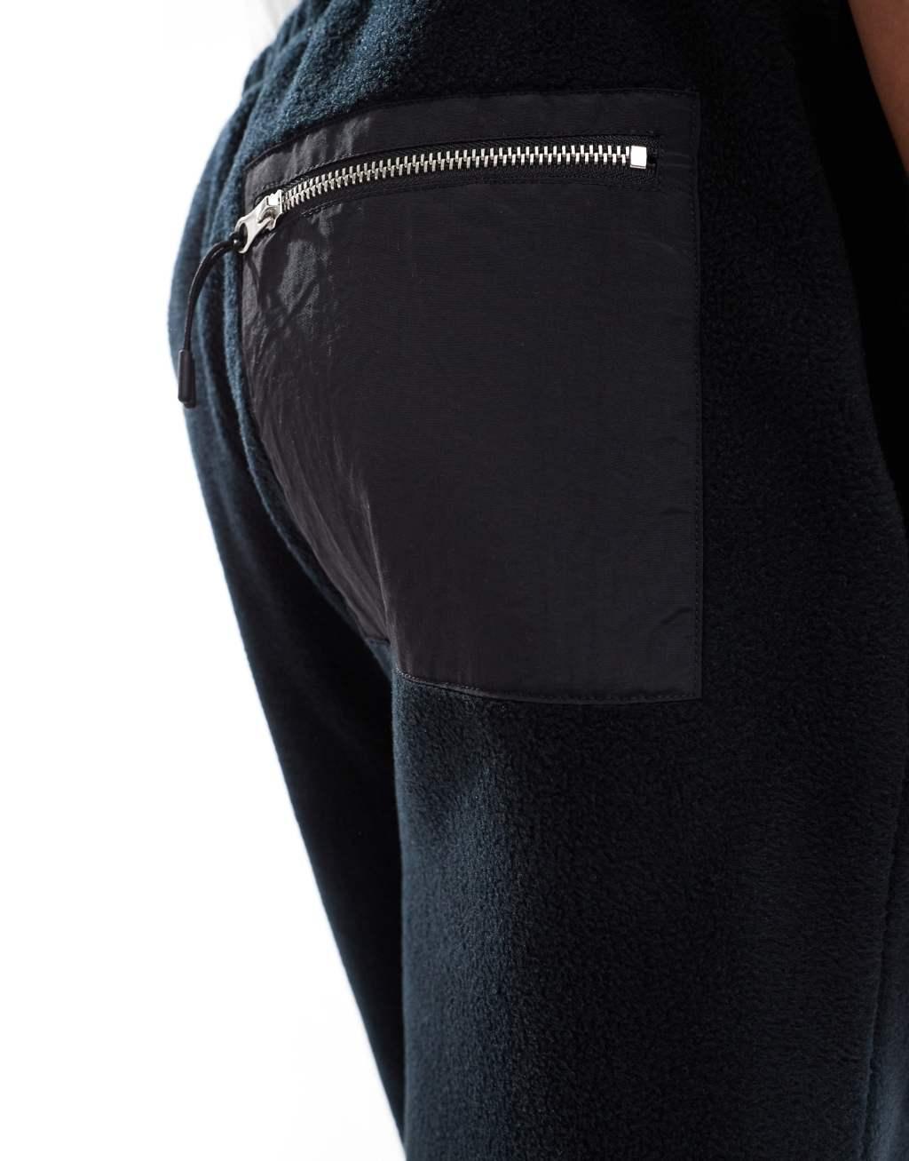 ASOS DESIGN wide leg fleece sweatpants in black Product Image