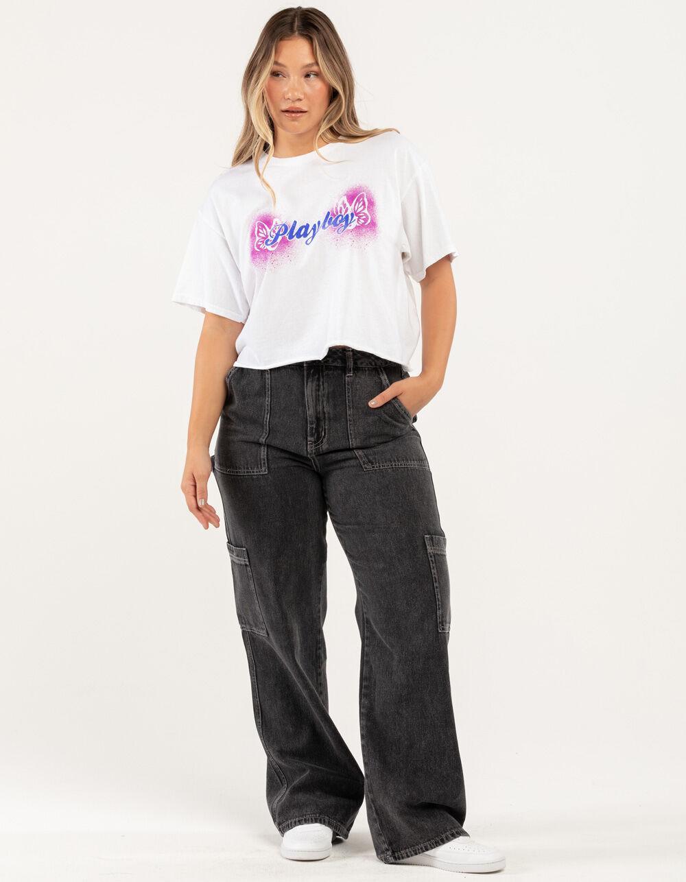 PLAYBOY Script Logo Womens Crop Tee - WHITE Product Image