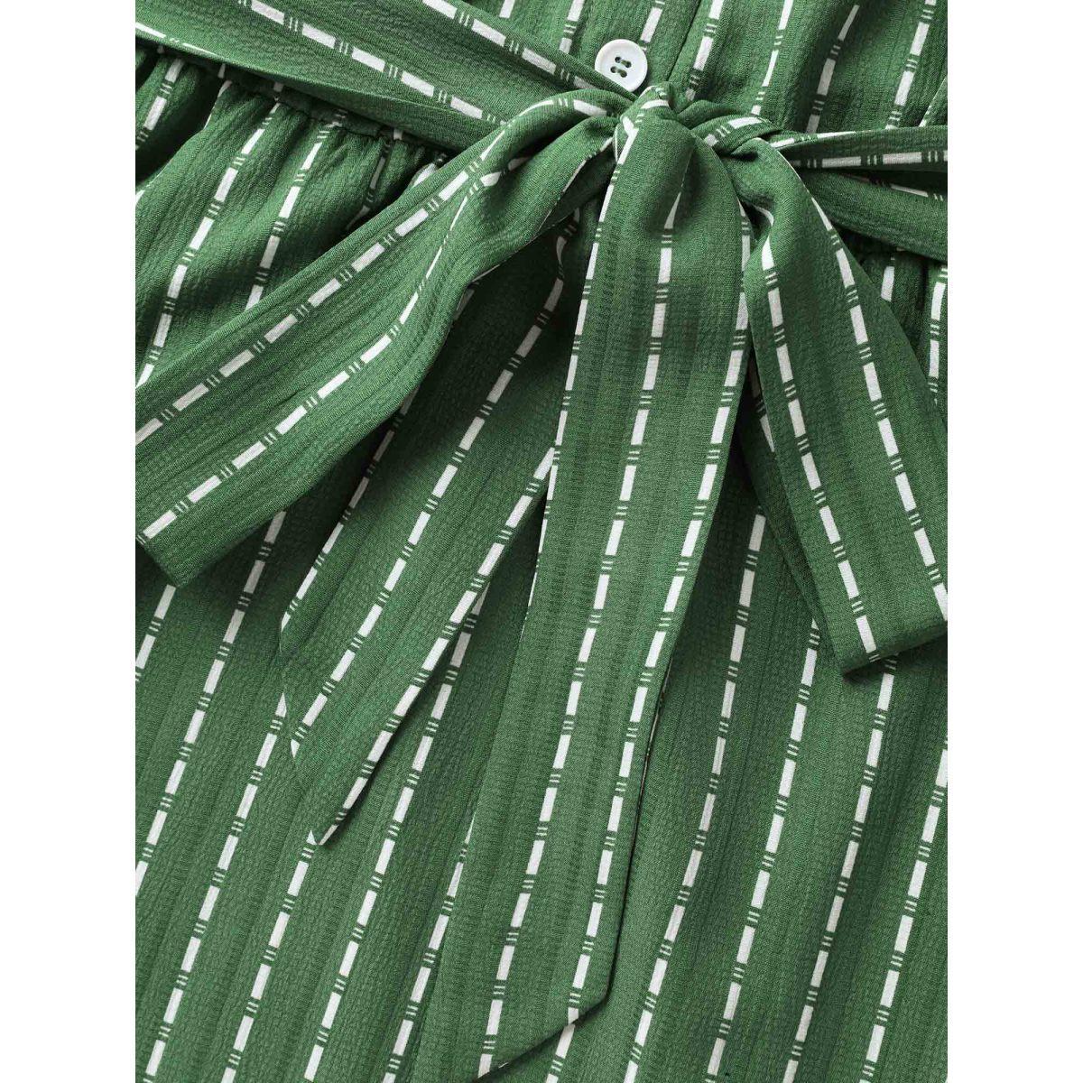 Plus Size Breezy Stripes Belted Pockets Midi Dress Emerald Women Shirt collar Sleeveless Curvy BloomChic 18-20/2X Product Image
