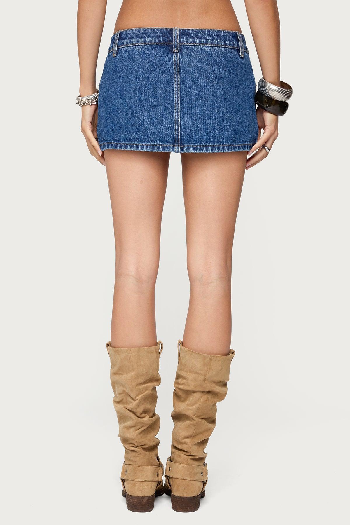Studded Grommet Denim Mini Skort Product Image