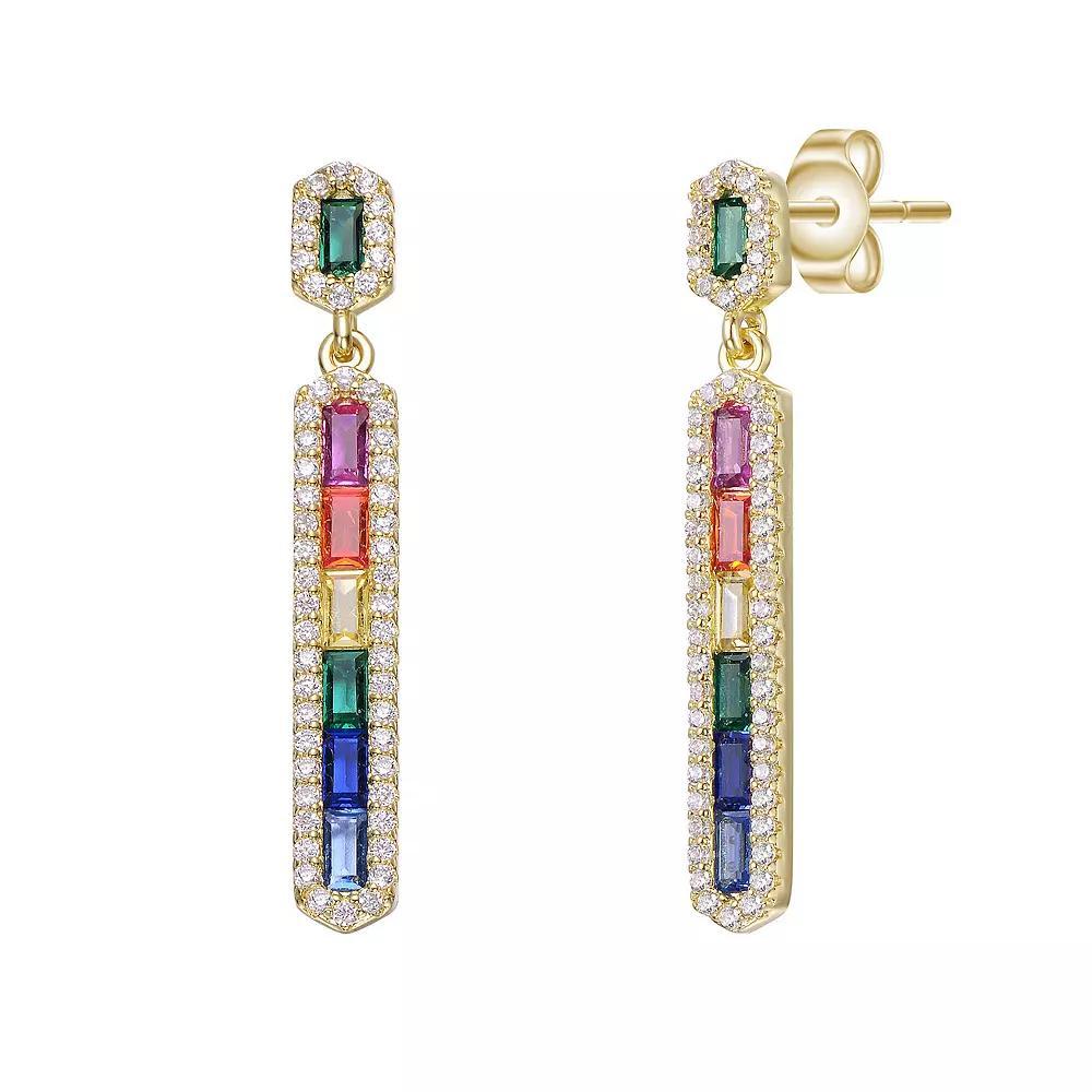 Gold Tone Rainbow & White Cubic Zirconia Linear Dangle Earrings, Womens Product Image