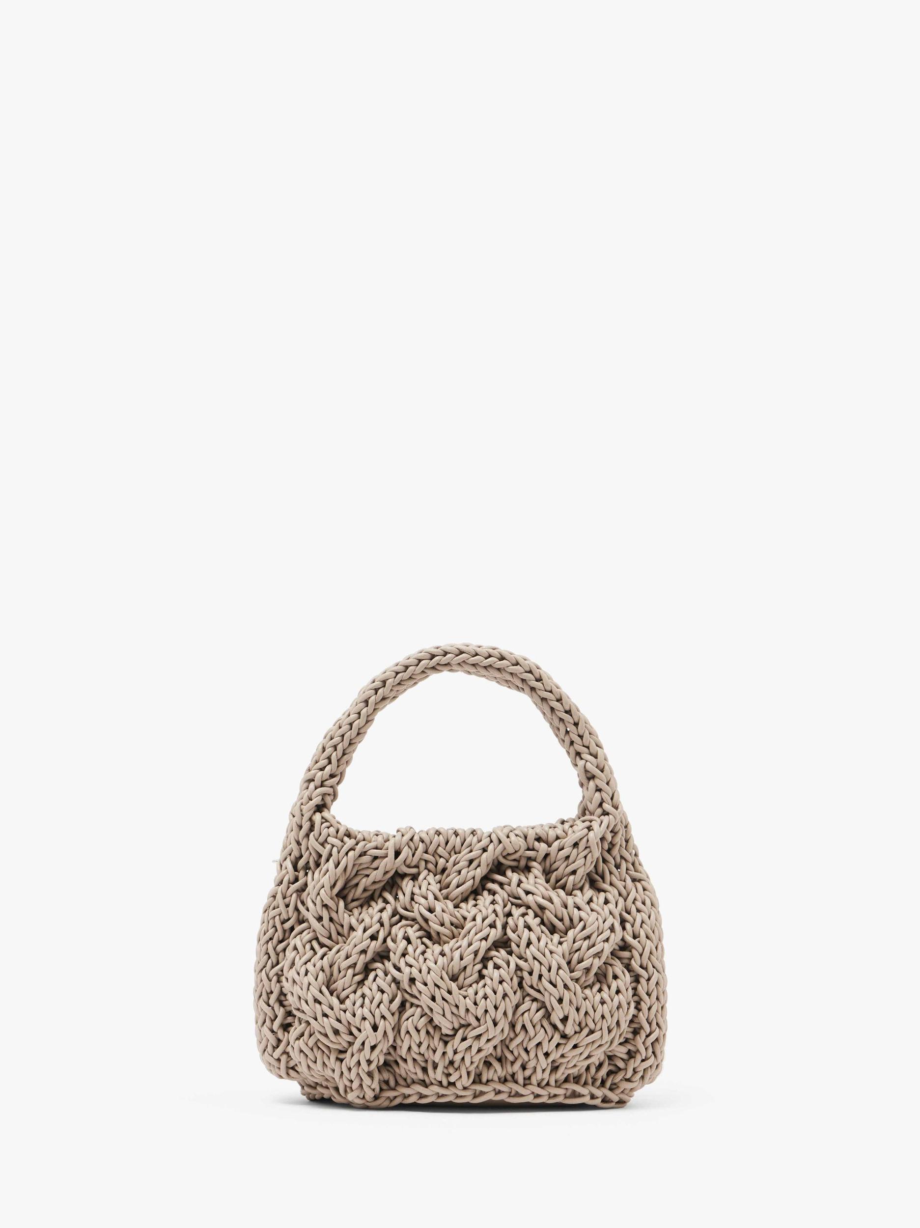 SMALL CABLE KNIT BAG - LEATHER DRAWCORD TOP HANDLE BAG Product Image