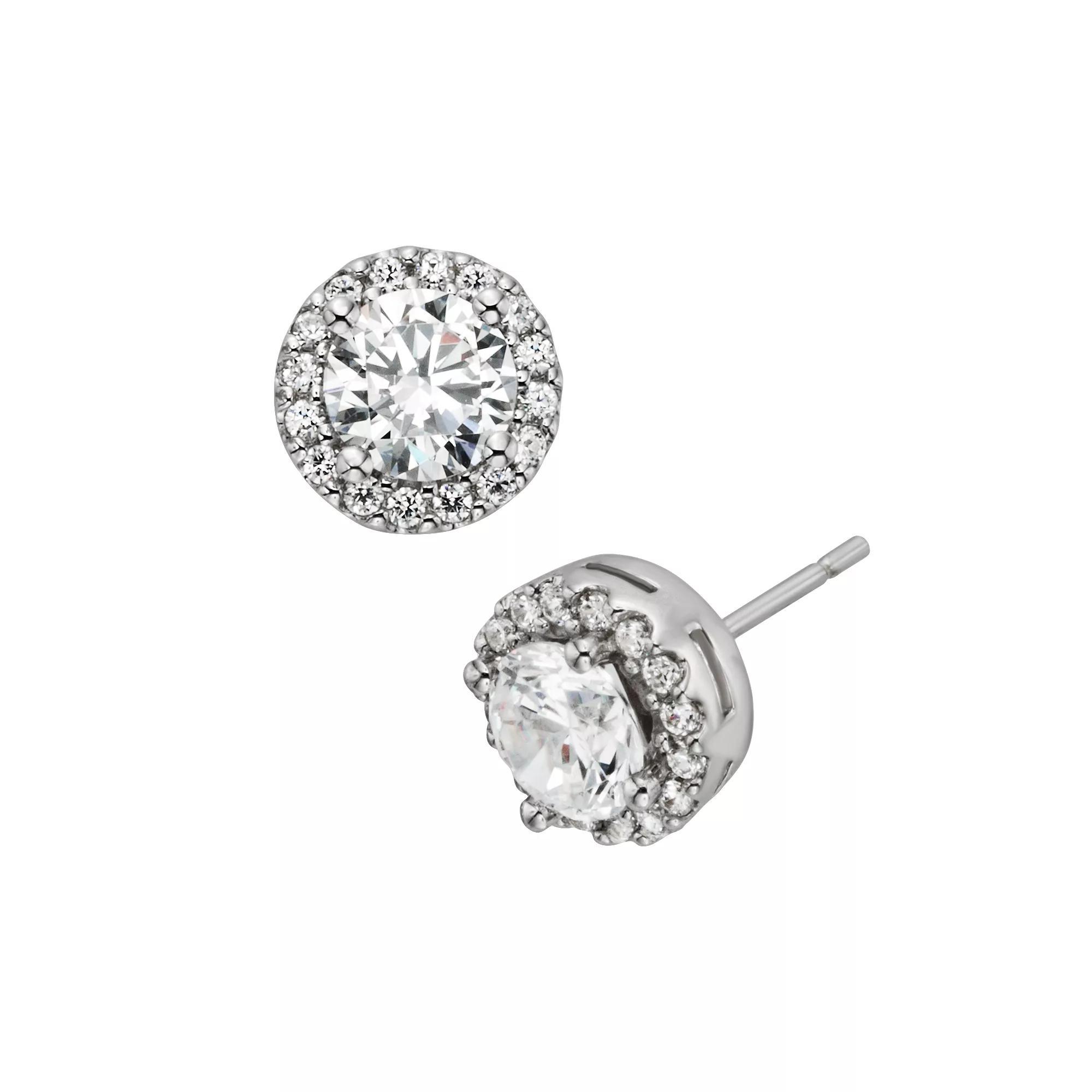 Diamonore Sterling Silver 2-ct. T.W. Simulated Diamond Halo Stud Earrings, Women's, White Product Image