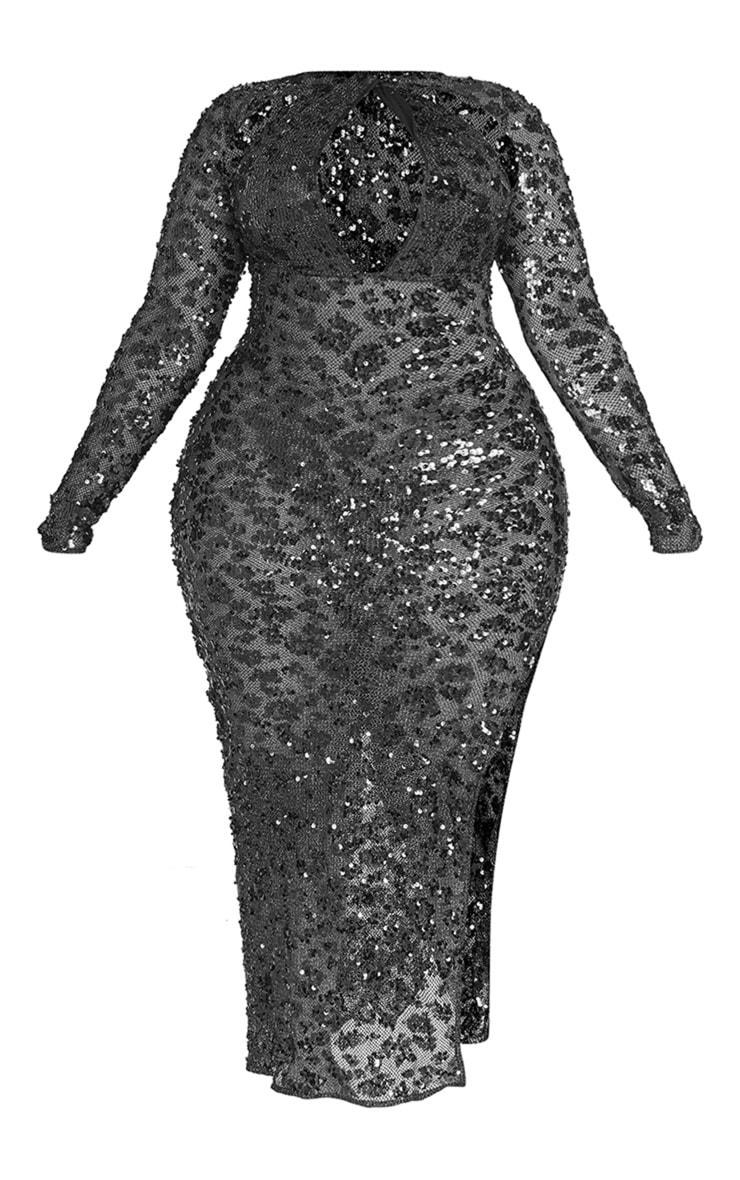 Plus Black Fishnet Sequin Cut Out Maxi Dress Product Image