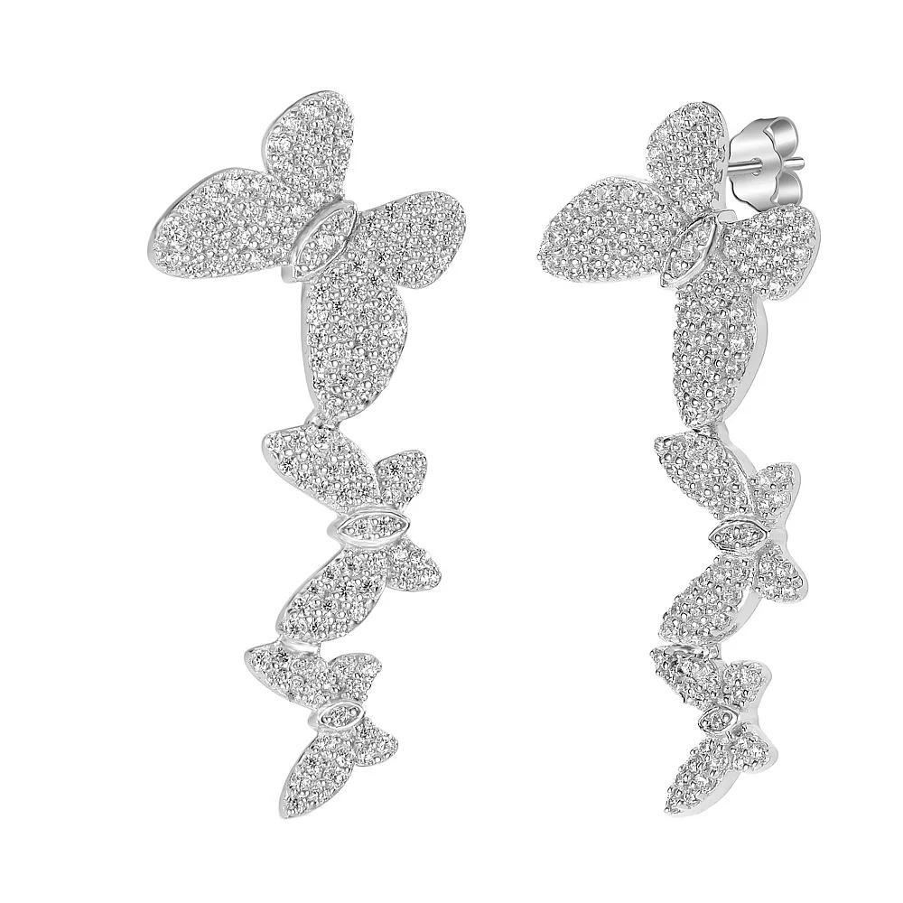 Judy Crowell Sterling Silver Graduated Butterfly CZ Crawler Earrings, Women's Product Image