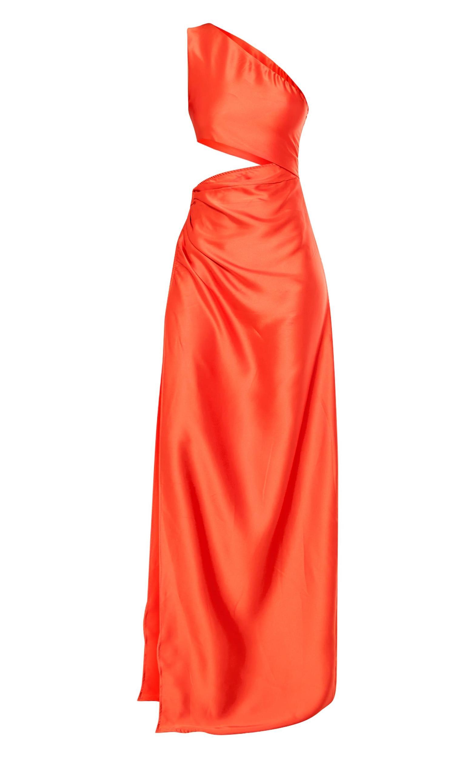 Tall Orange Satin One Shoulder Cut Out Detail Maxi Dress Product Image