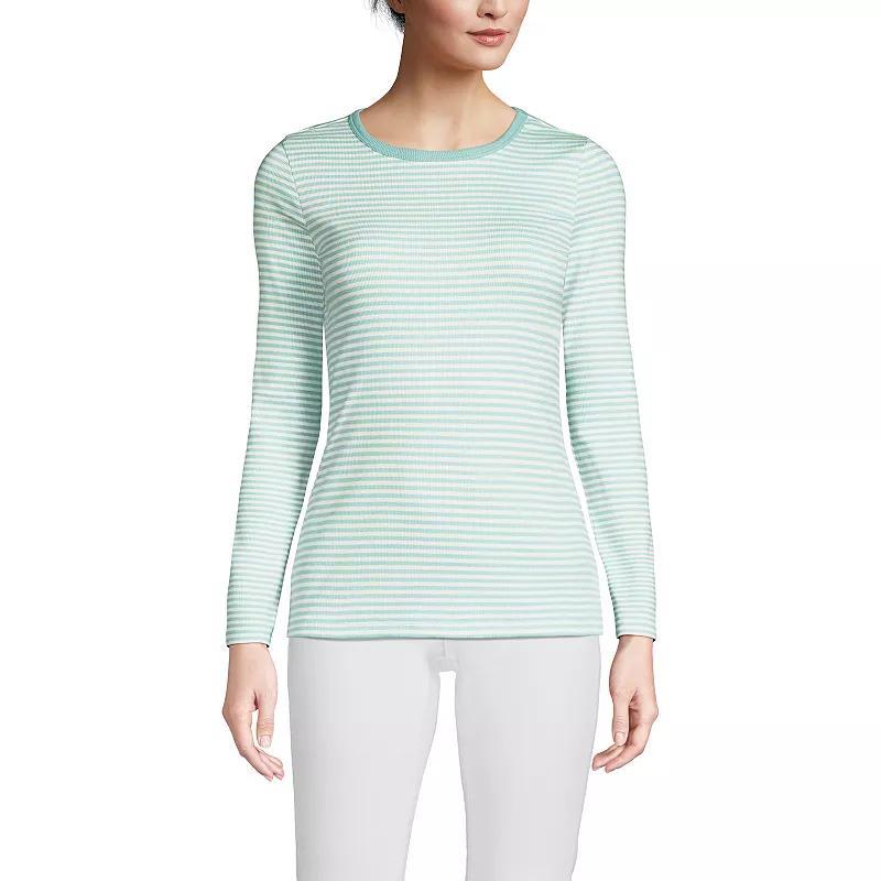 Women's Lands' End Micro Rib Tee, Size: Large, Blue Mini Stripe Product Image