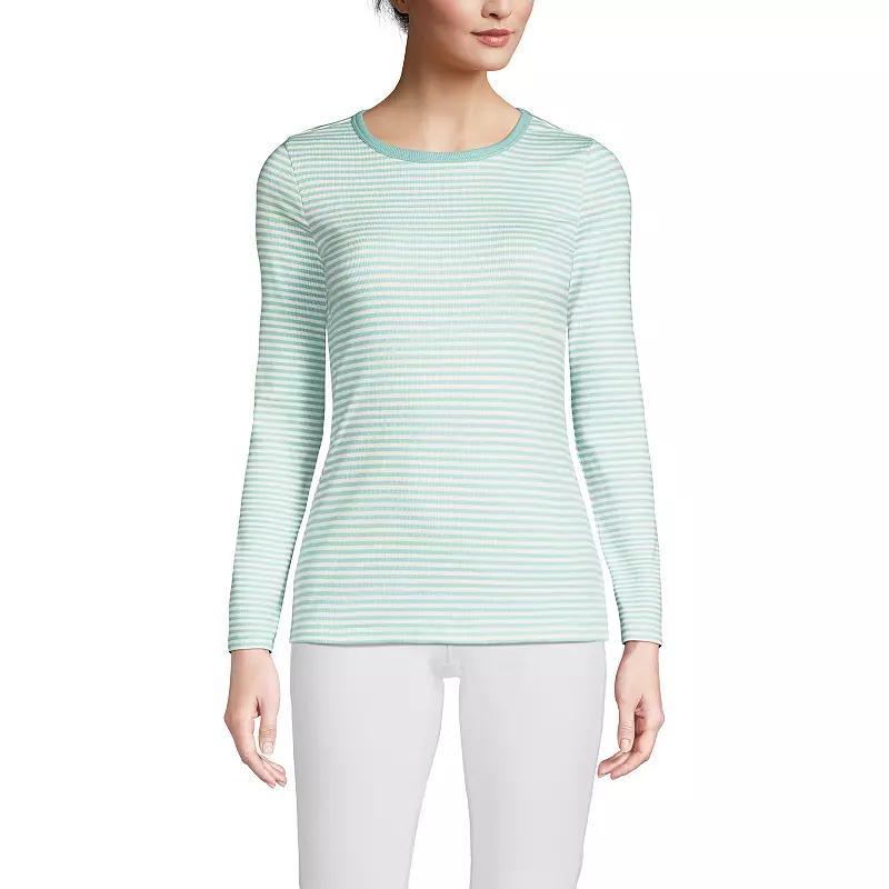 Women's Lands' End Micro Rib Tee, Size: Large, Blue Mini Stripe Product Image